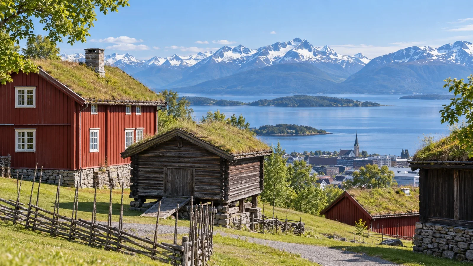 Traditional Norwegian buildings at Romsdal Museum in Molde