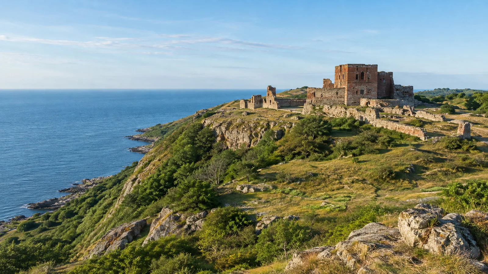Hammershus castle ruins above the Baltic coast