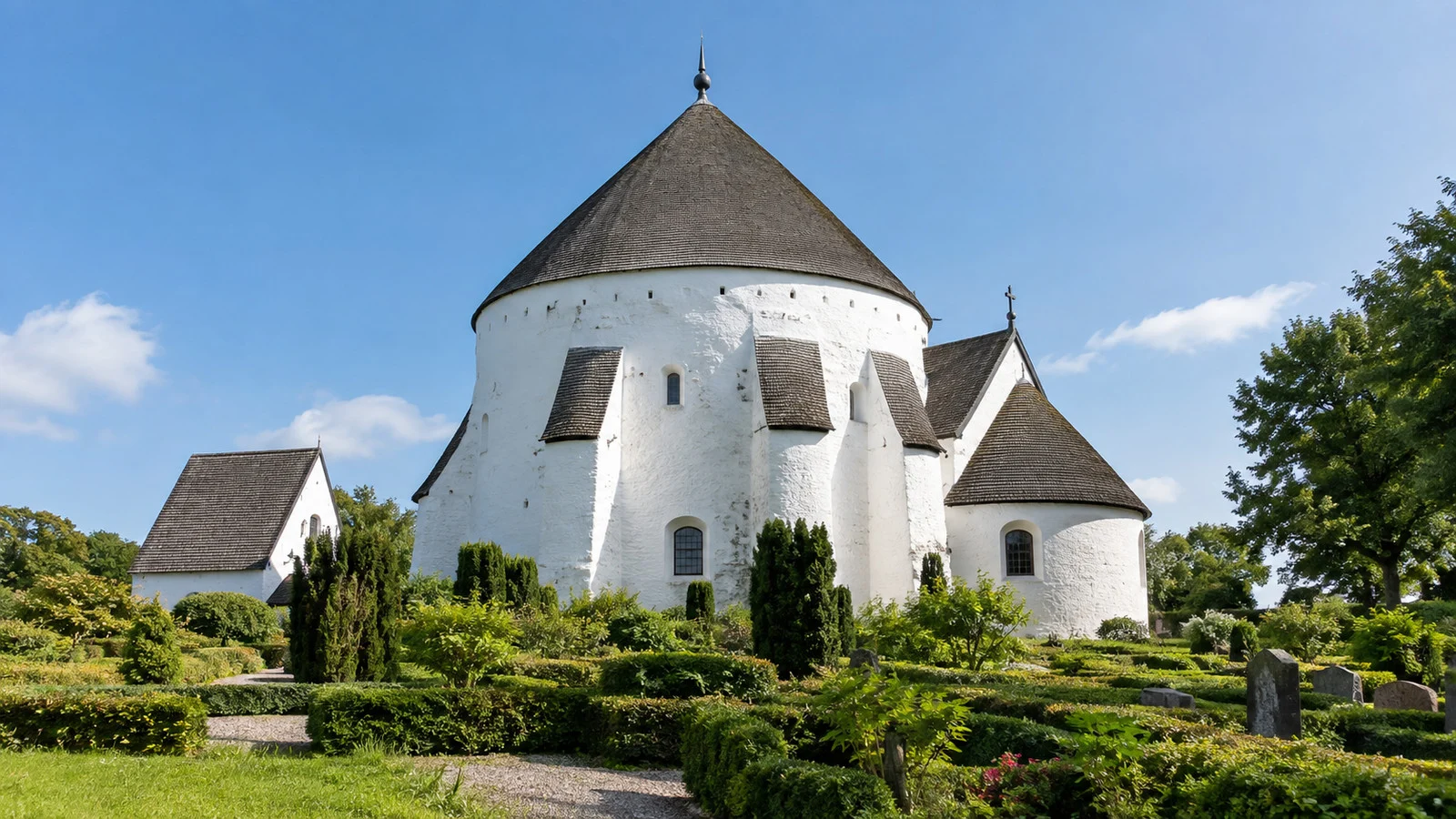 Østerlars Round Church and its white circular walls