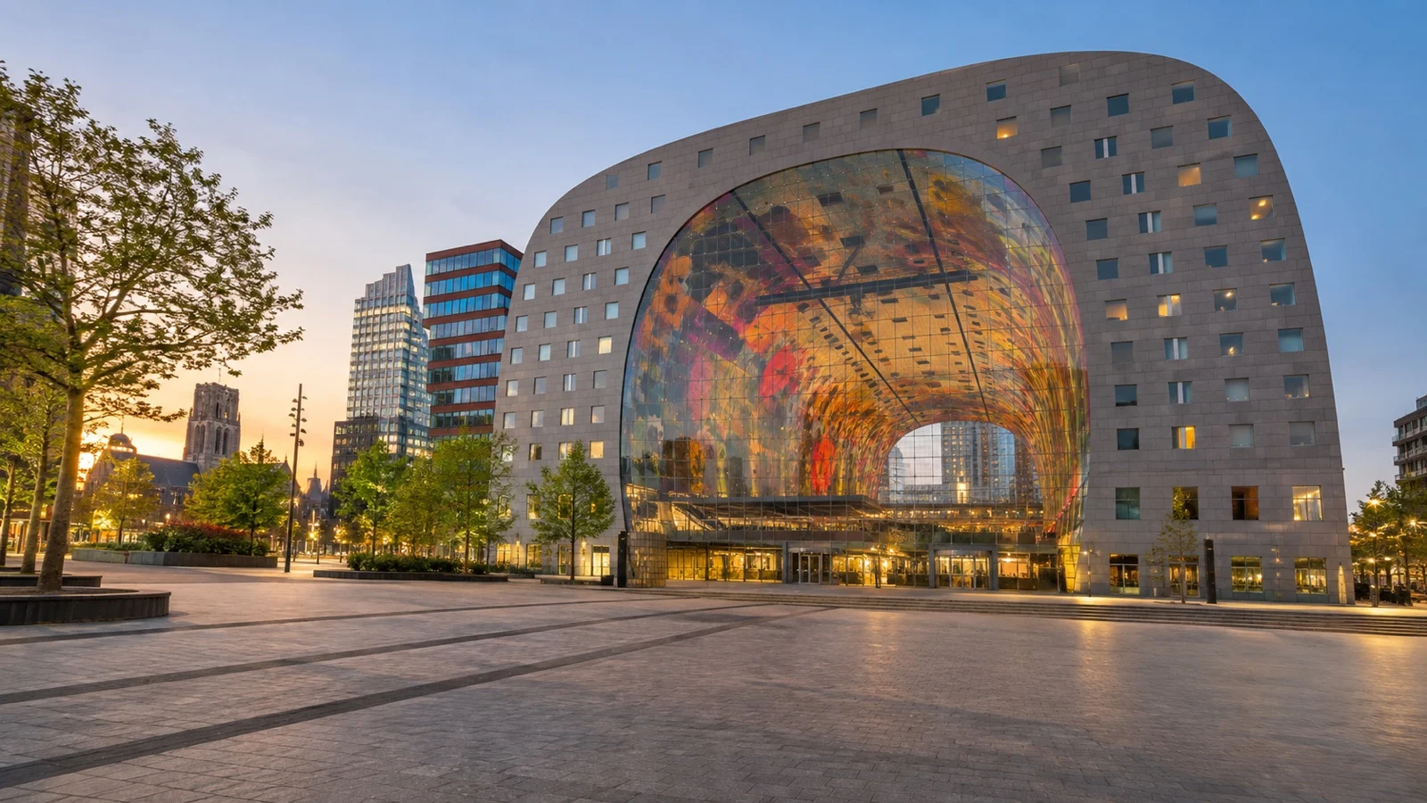 Distinctive arch-shaped Markthal in central Rotterdam