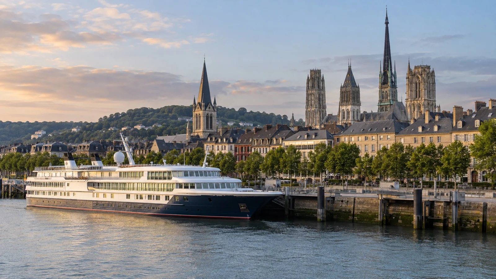 Small ocean cruise ship at Rouen Seine berth