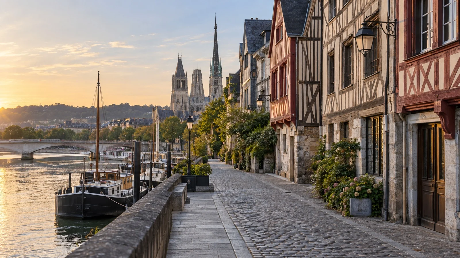Walk from Rouen cruise berth into old town