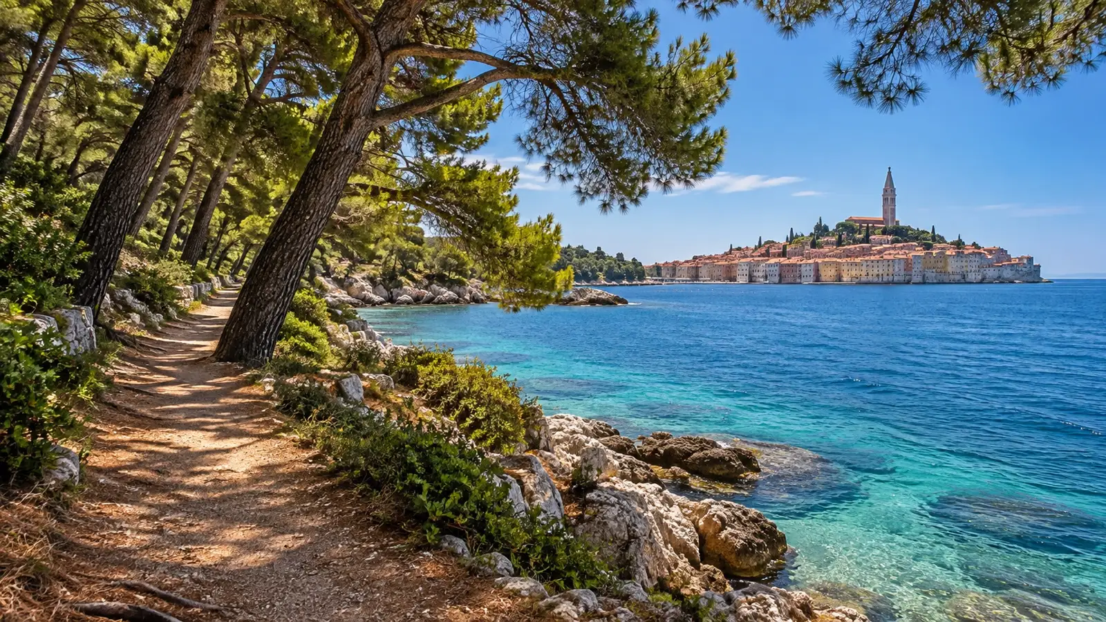 Coastal pine path at Golden Cape Forest Park near Rovinj