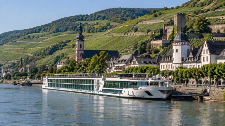 River cruise ship at Rüdesheim Rhine quay