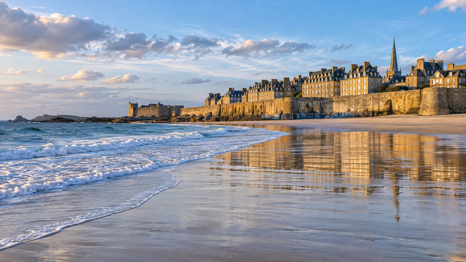 Wide Sillon Beach and the walls of Saint-Malo