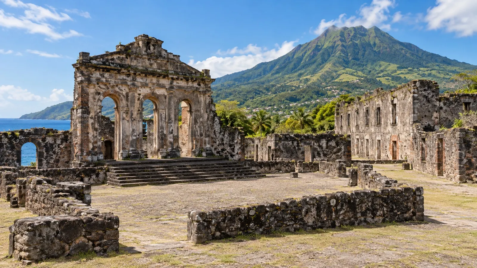 Stone ruins of the theater and prison from the 1902 Saint-Pierre eruption