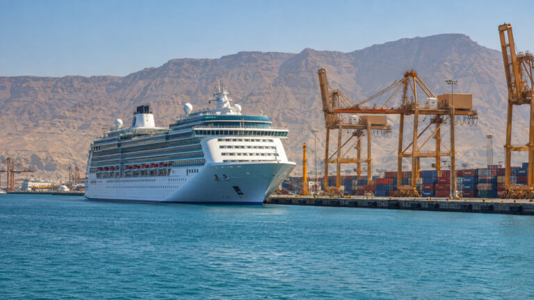 Cruise ship at Salalah's working cargo port in Oman