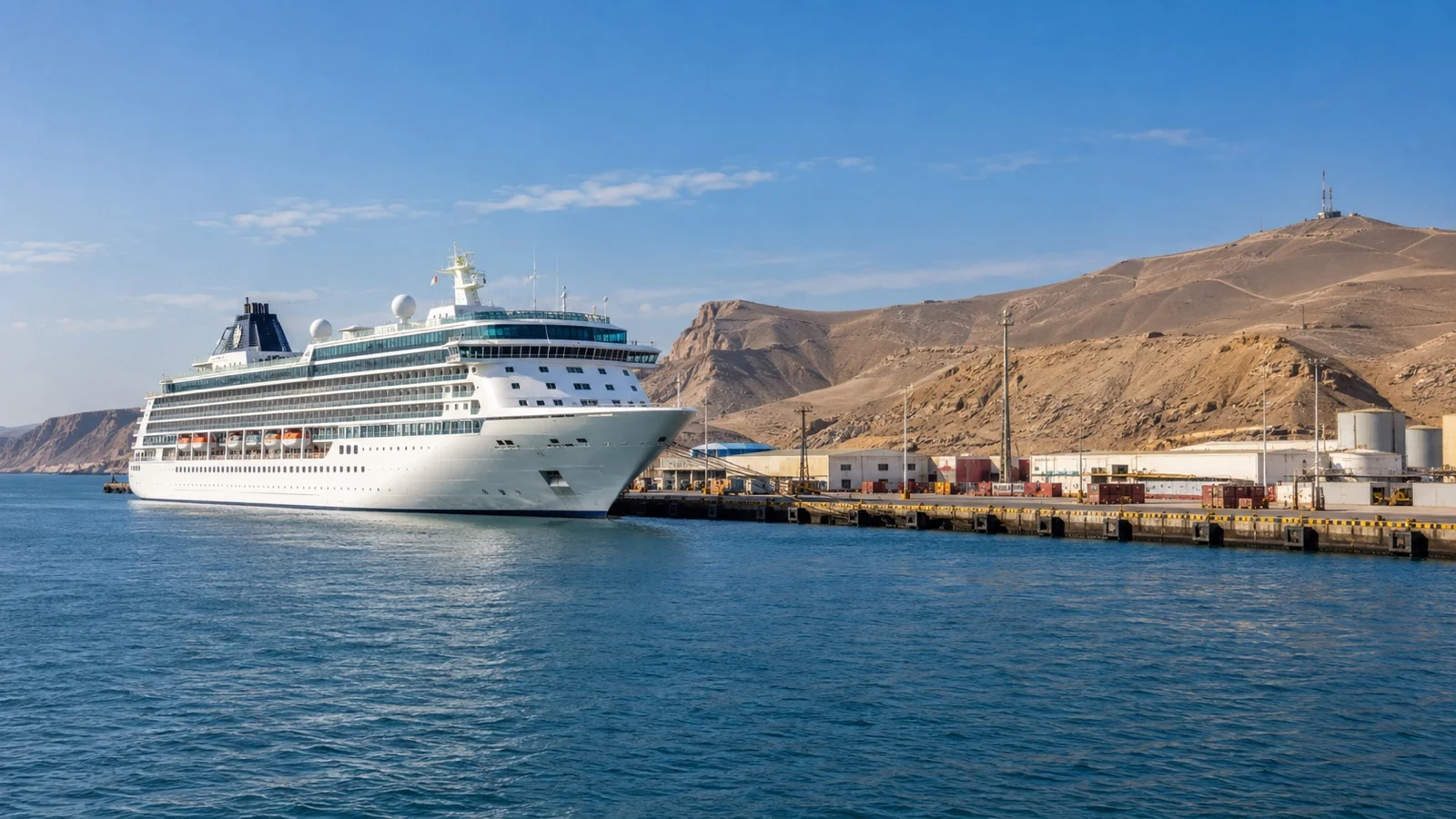 Cruise ship at Salaverry port on Peru's arid coast