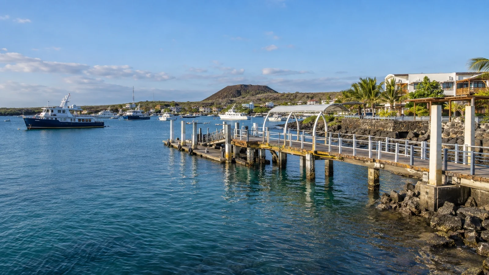 Puerto Baquerizo Moreno passenger pier and nearby hotels
