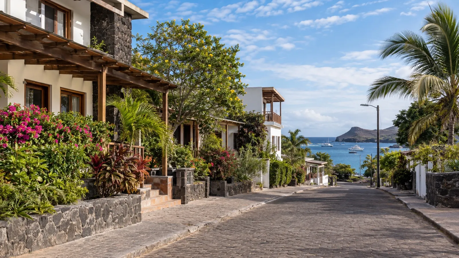 Central residential hotel streets in Puerto Baquerizo Moreno