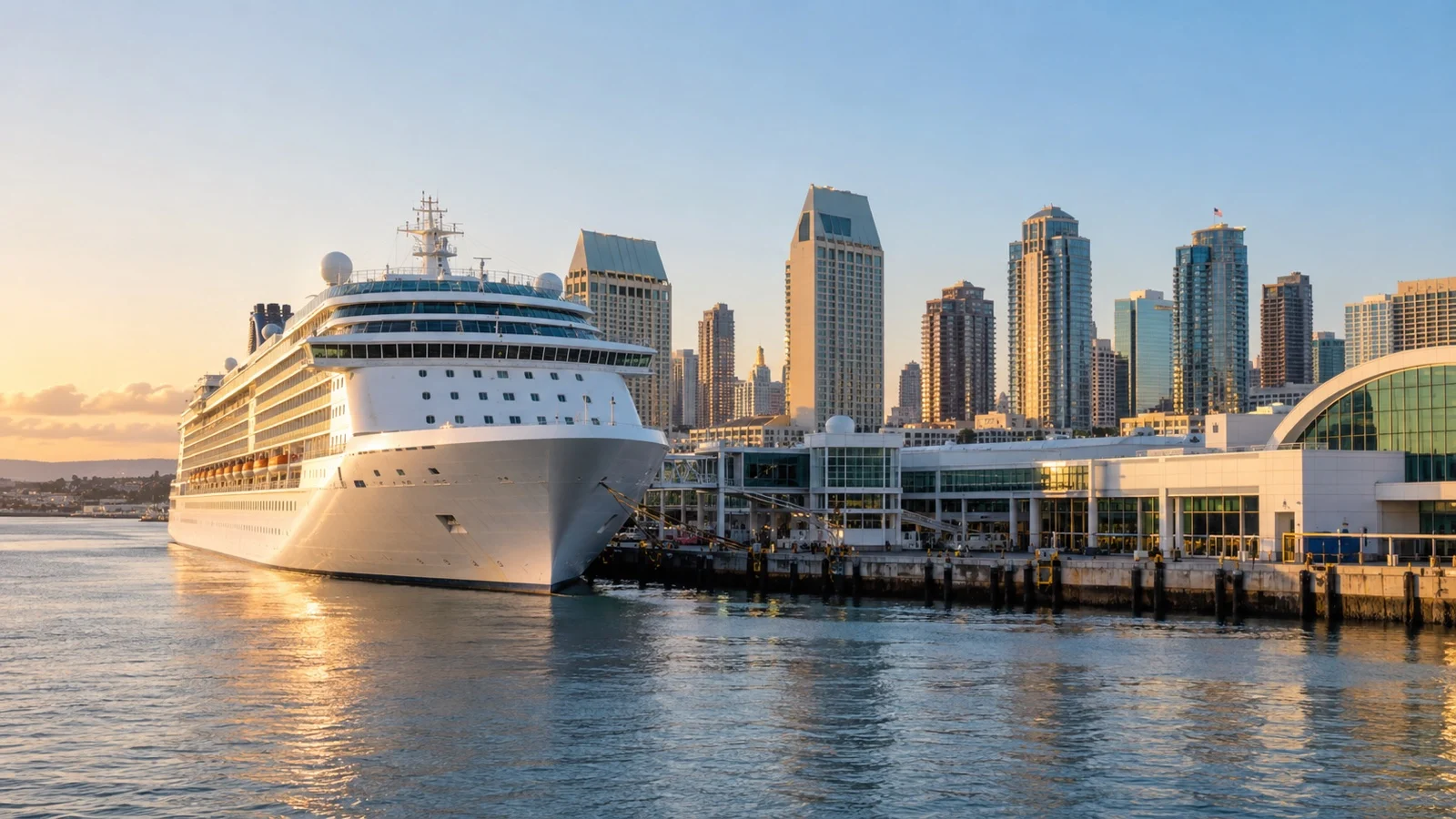Cruise ship at San Diego downtown waterfront terminal