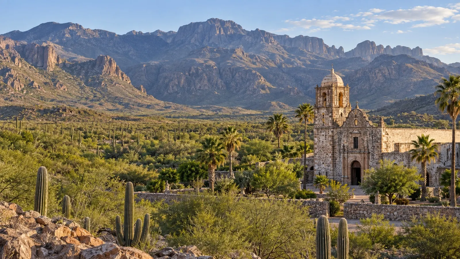 San Javier mission amid the Sierra de la Giganta mountains