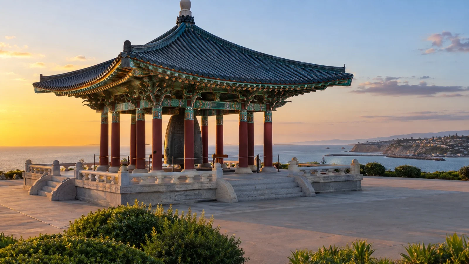 Korean Friendship Bell above San Pedro coast