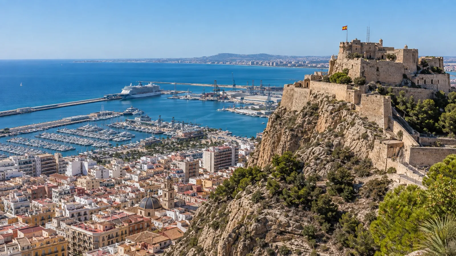 Santa Bárbara Castle overlooking Alicante’s waterfront and cruise port.
