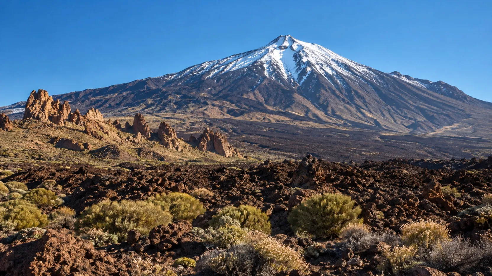 Mount Teide above Tenerife’s volcanic landscape in winter