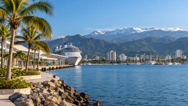 Santa Marta cruise harbor beneath the Sierra Nevada mountains