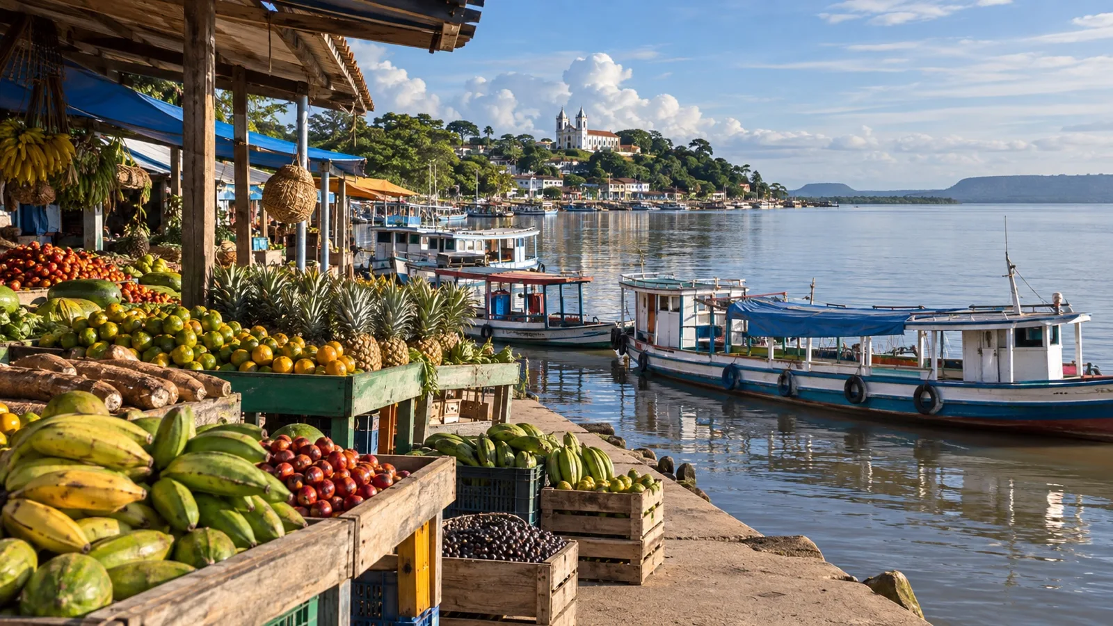 Waterfront market and riverboats in Santarém
