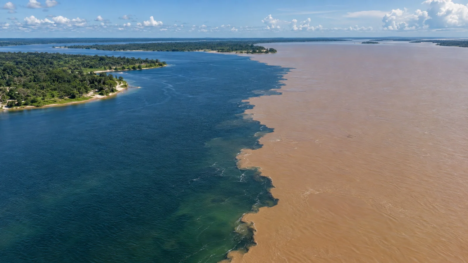 Blue-green Tapajós River meeting muddy Amazon water near Santarém
