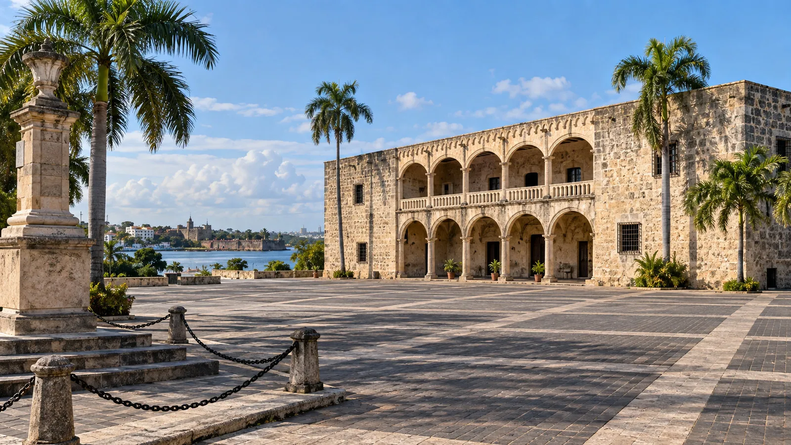 Stone Alcázar de Colón and Plaza España in Santo Domingo