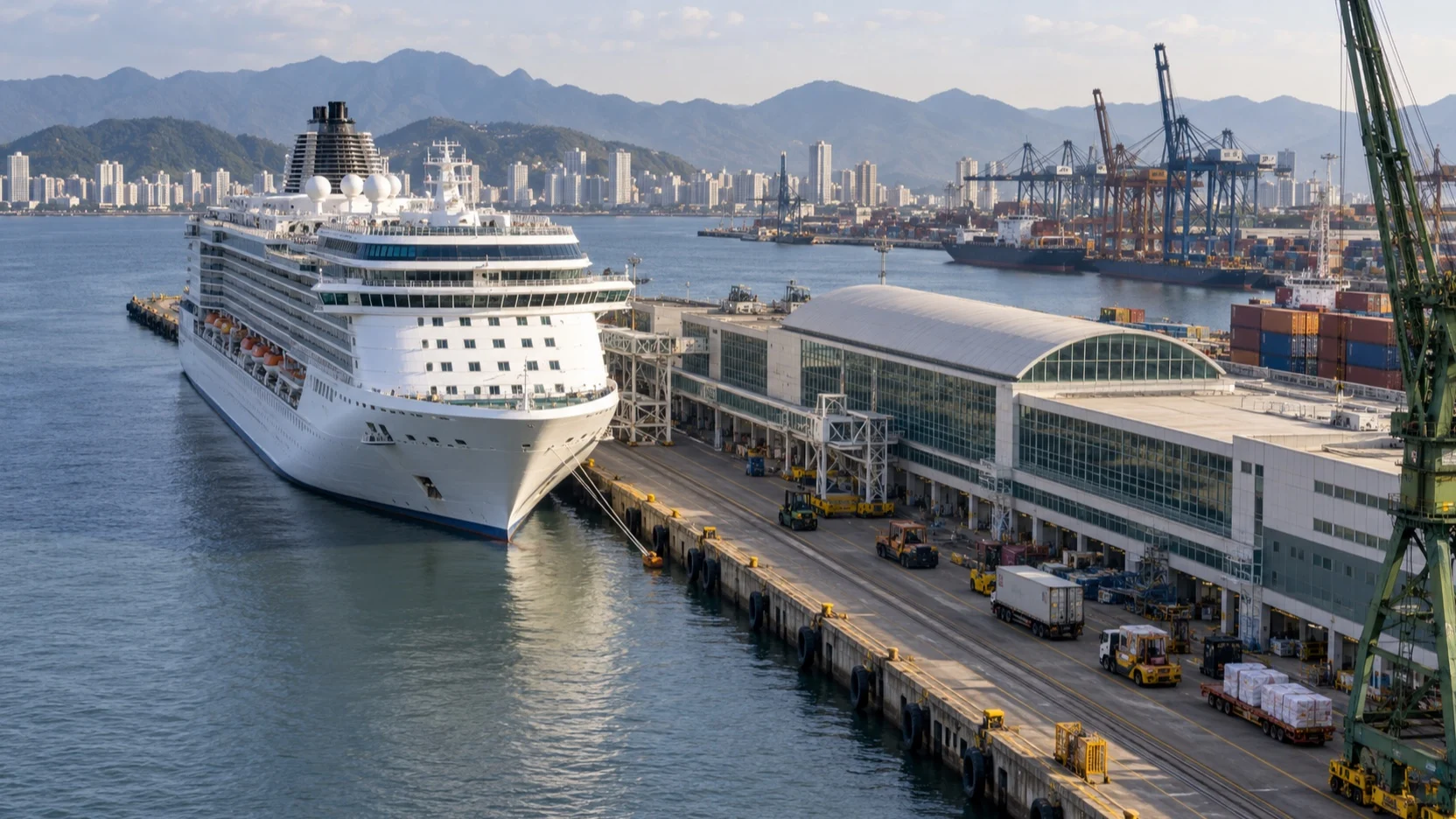 Cruise ship at Santos passenger terminal in Brazil