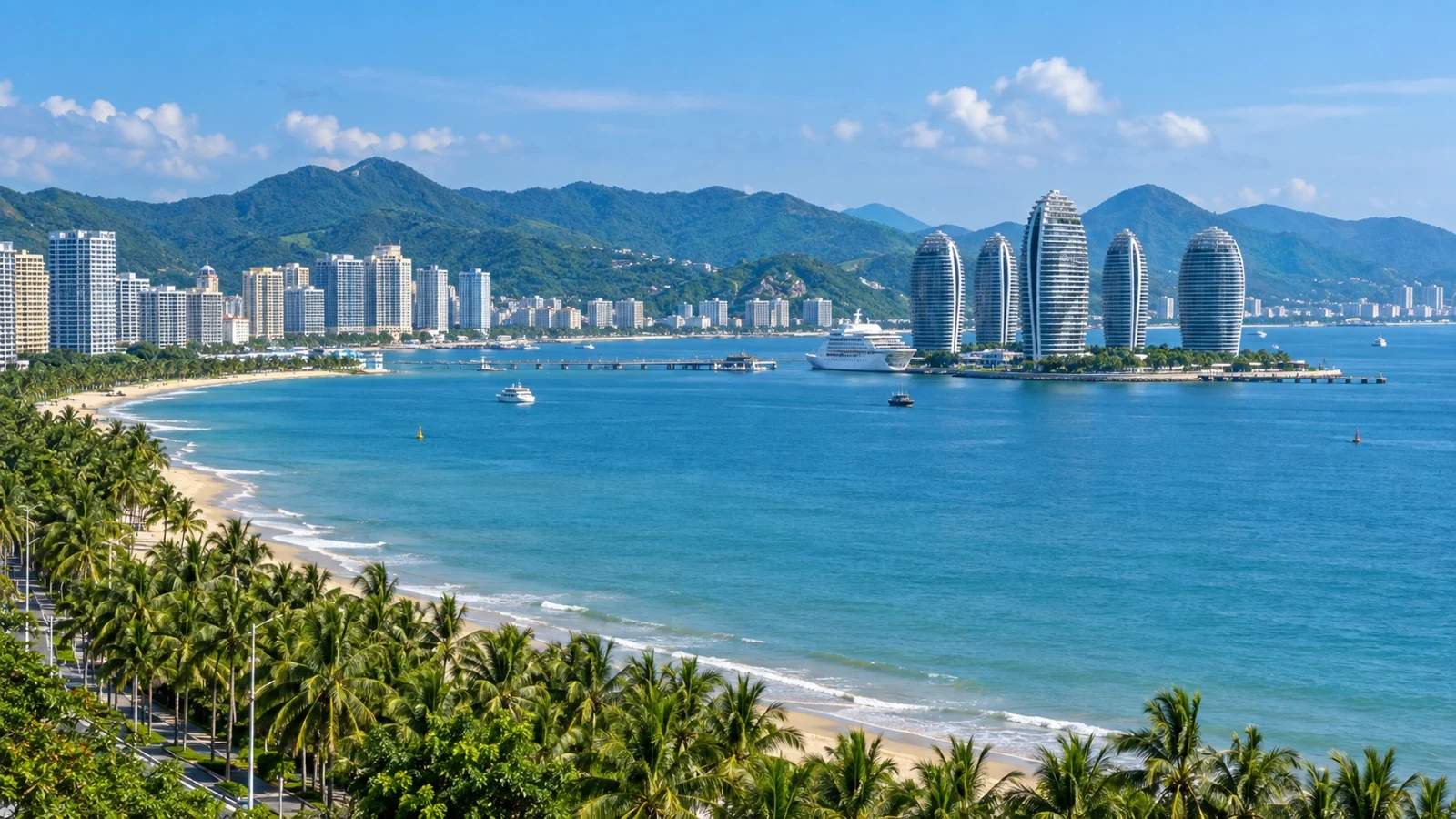 Palm-lined Sanya Bay beside the city