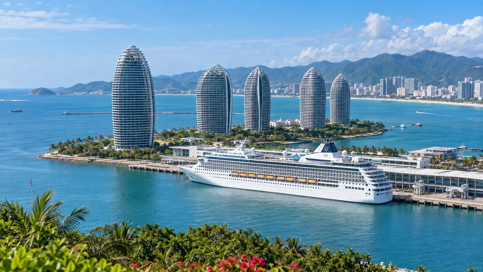 Cruise ship at Sanya Phoenix Island terminal on Hainan