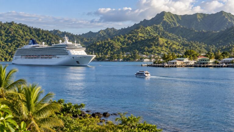 Cruise ship and tender in Savusavu Bay