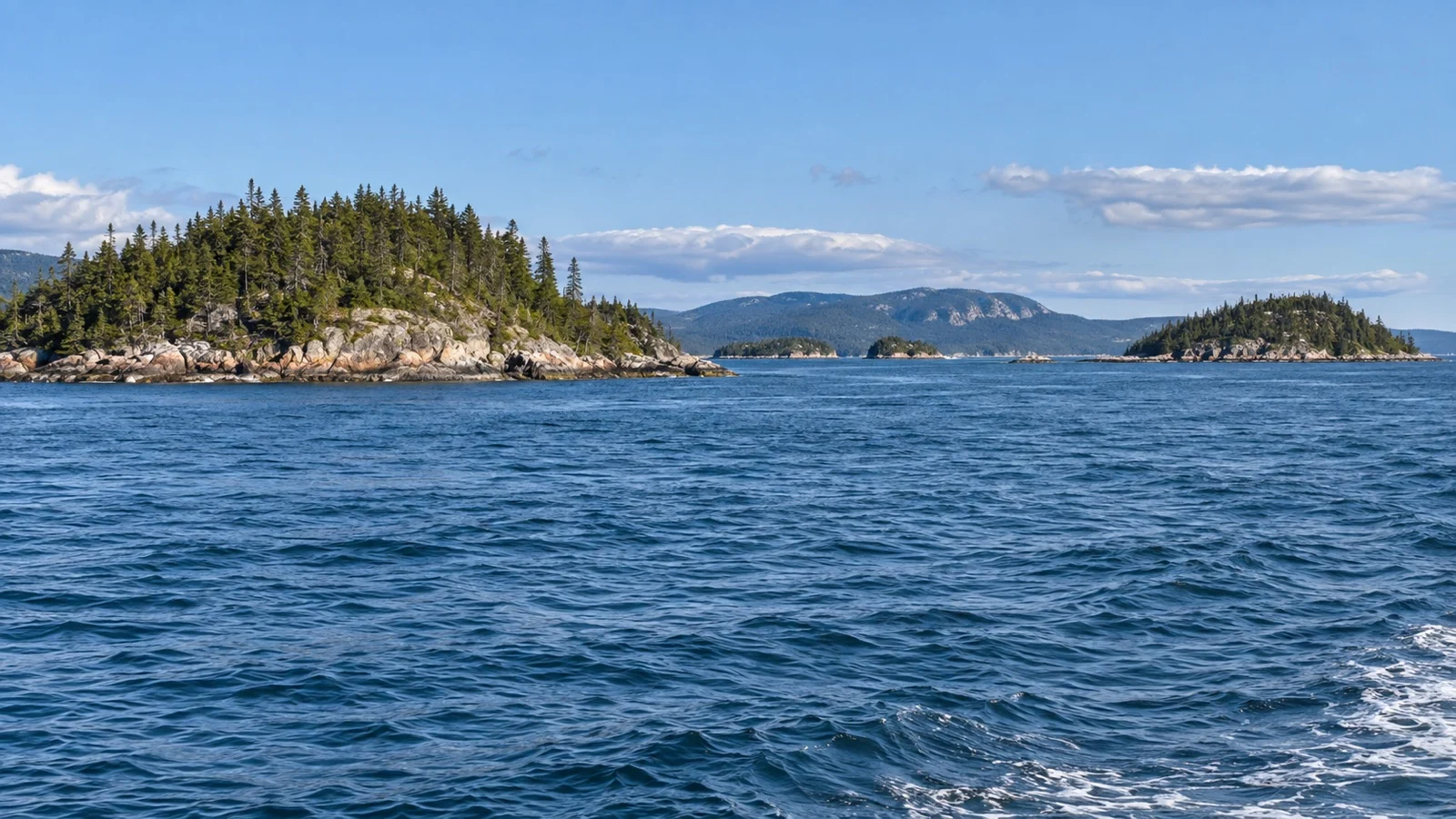 Low forested islands of the Sept-Îles archipelago