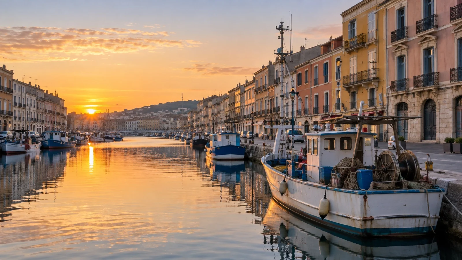 Canal and colorful waterfront in Sète