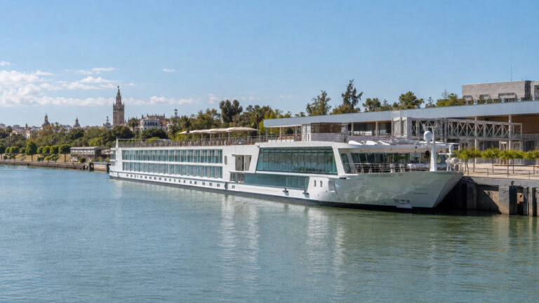 River cruise ship at Seville's Las Delicias berth