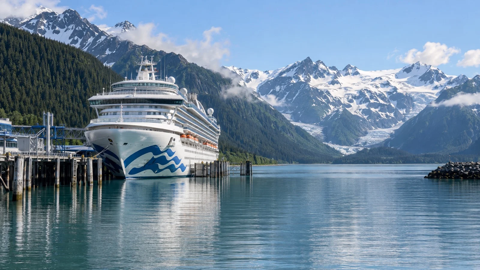Cruise ship docked at Seward on Alaska’s Resurrection Bay.