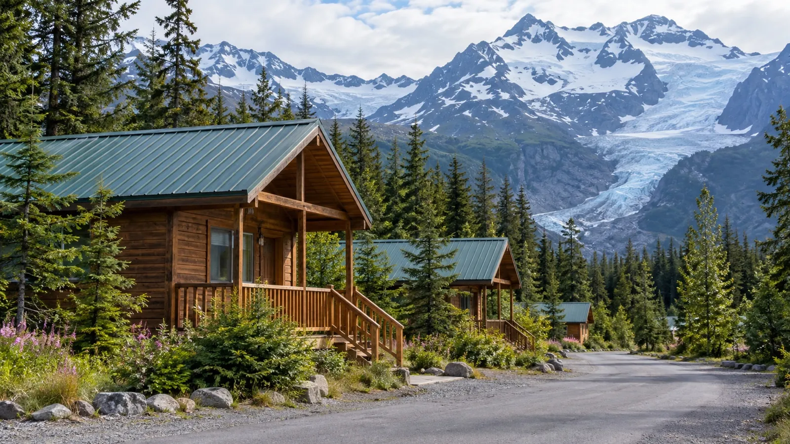 Lodges near Exit Glacier Road outside Seward