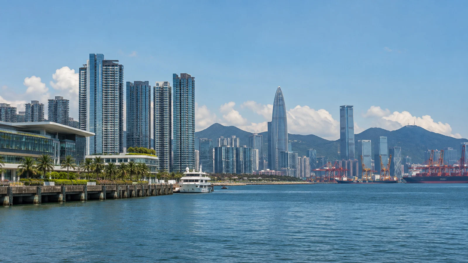 Shenzhen skyline beyond the Shekou waterfront