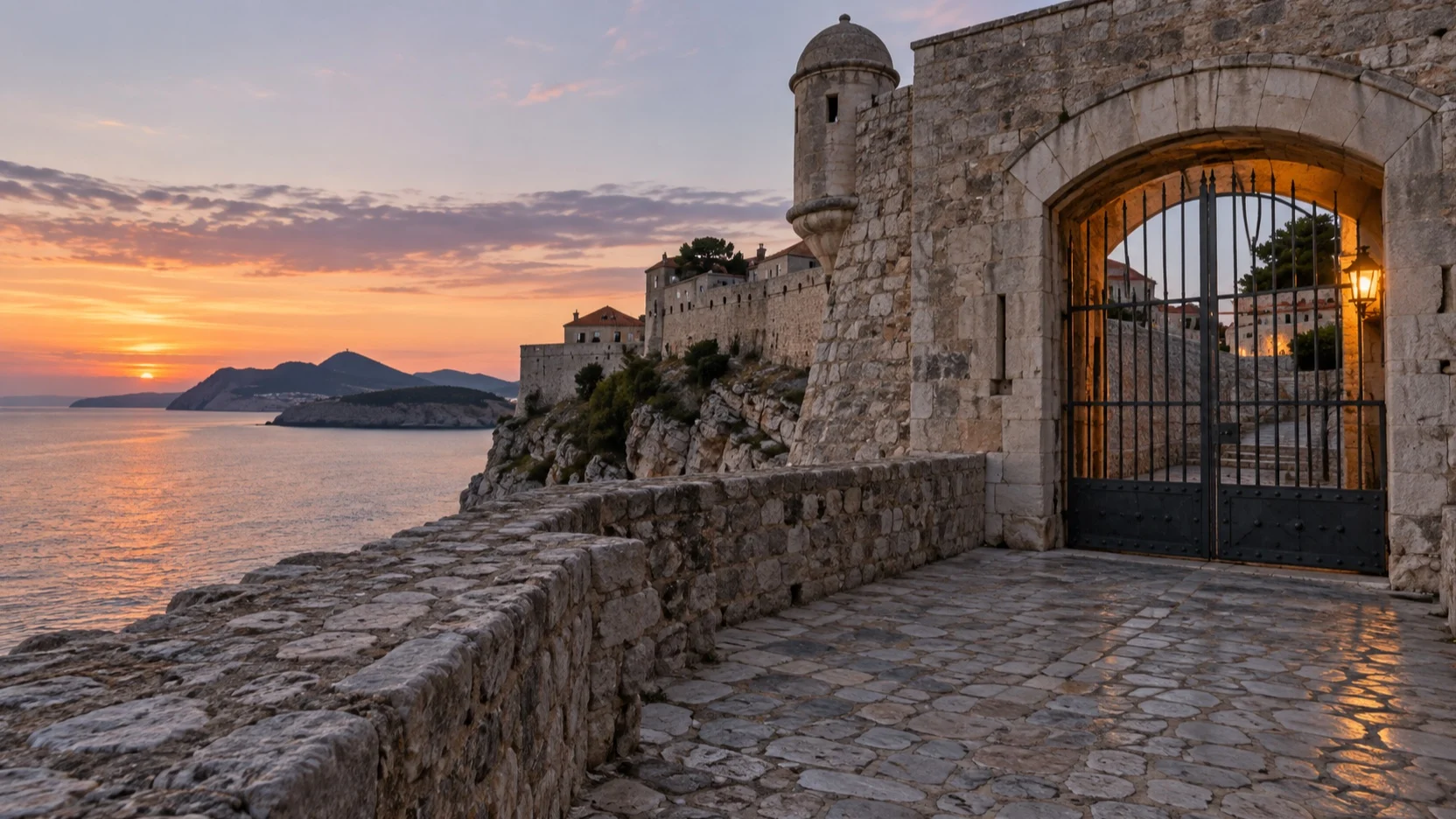 Closed gate at a coastal attraction near dusk in shoulder season