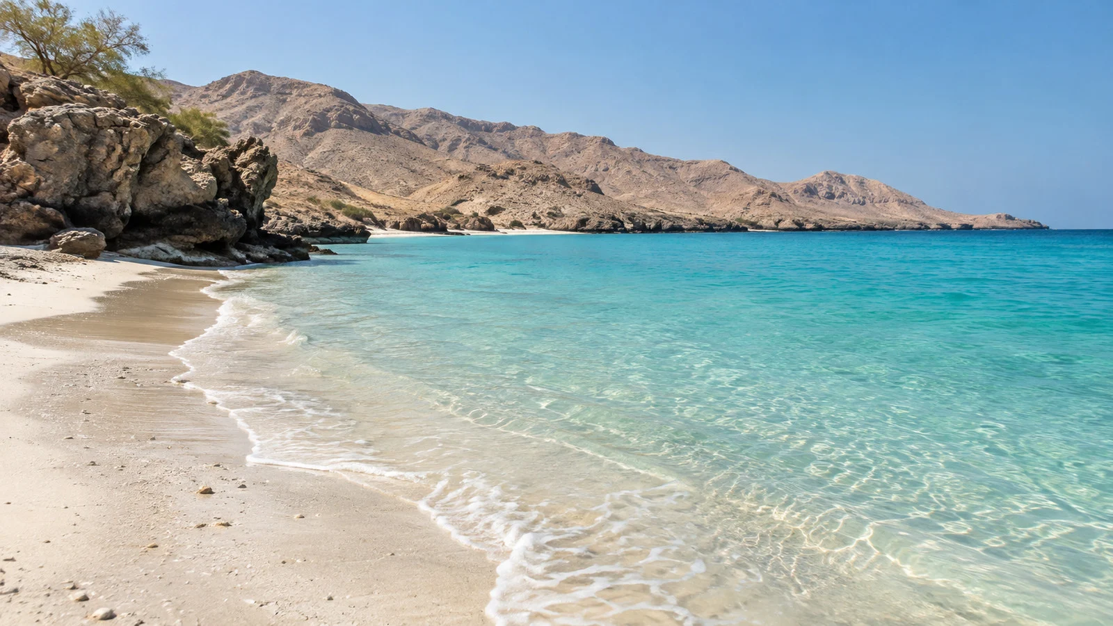 Sandy Sir Bani Yas beach and turquoise Arabian Gulf
