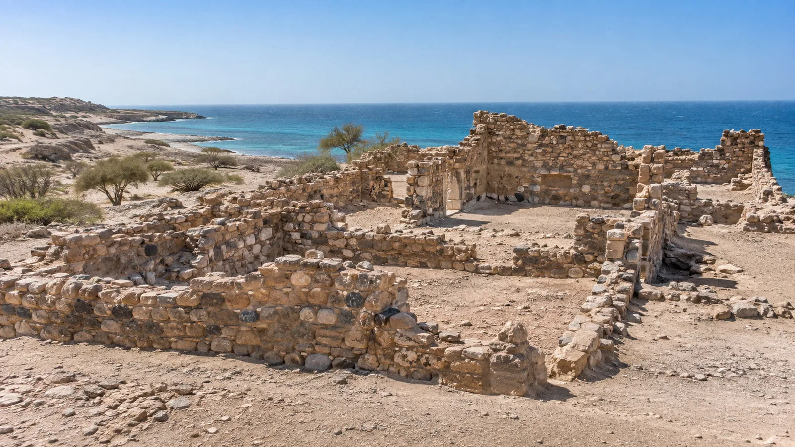 Stone ruins of the ancient Christian monastery on Sir Bani Yas
