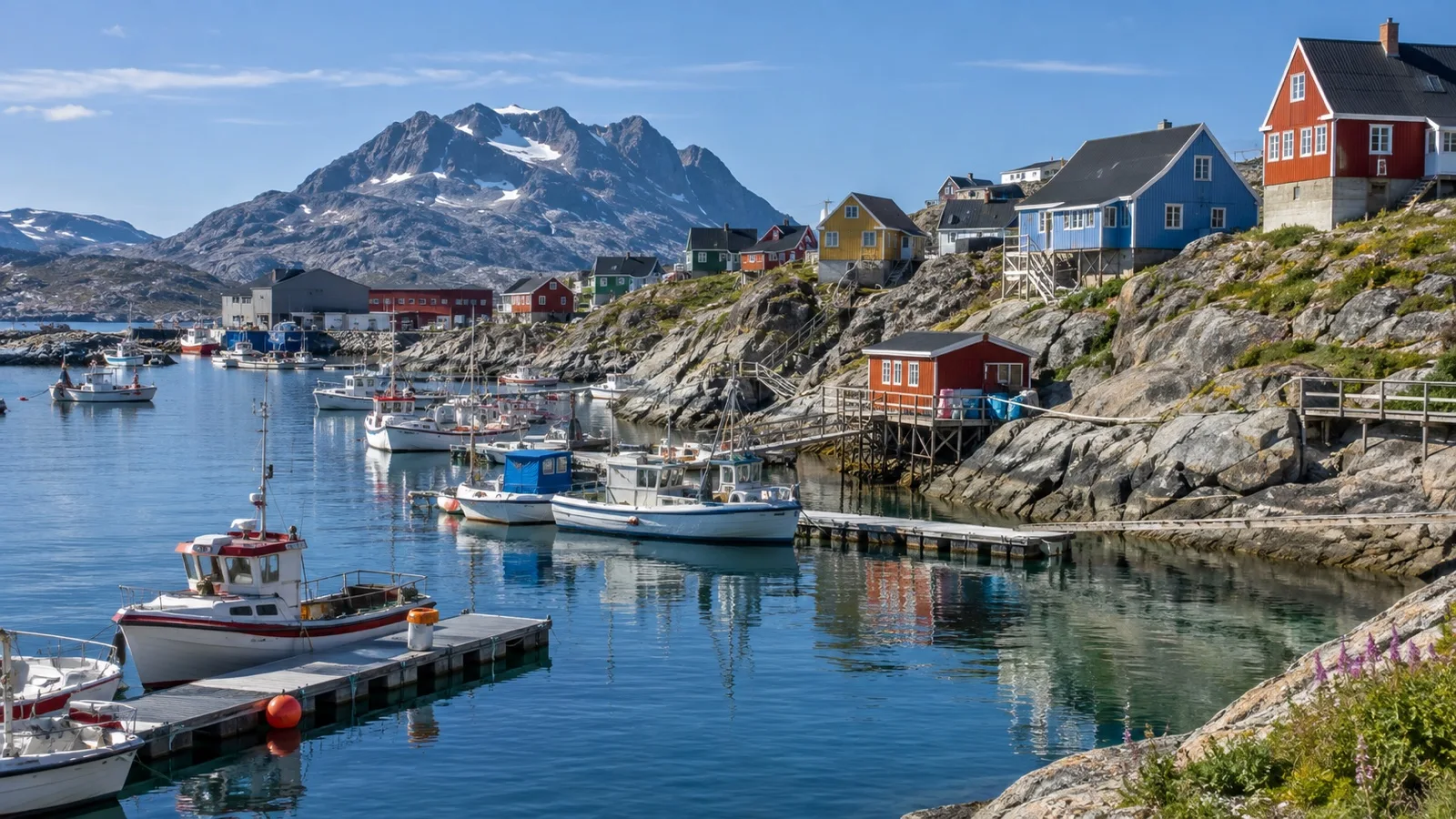 Colorful Sisimiut houses above the Greenland harbor
