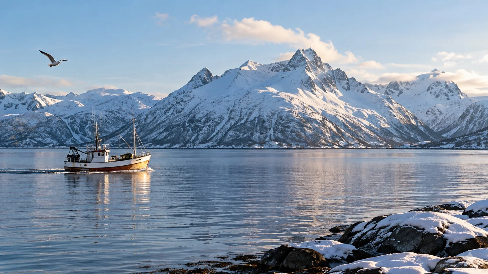 Arctic mountains across Skjervøy sound