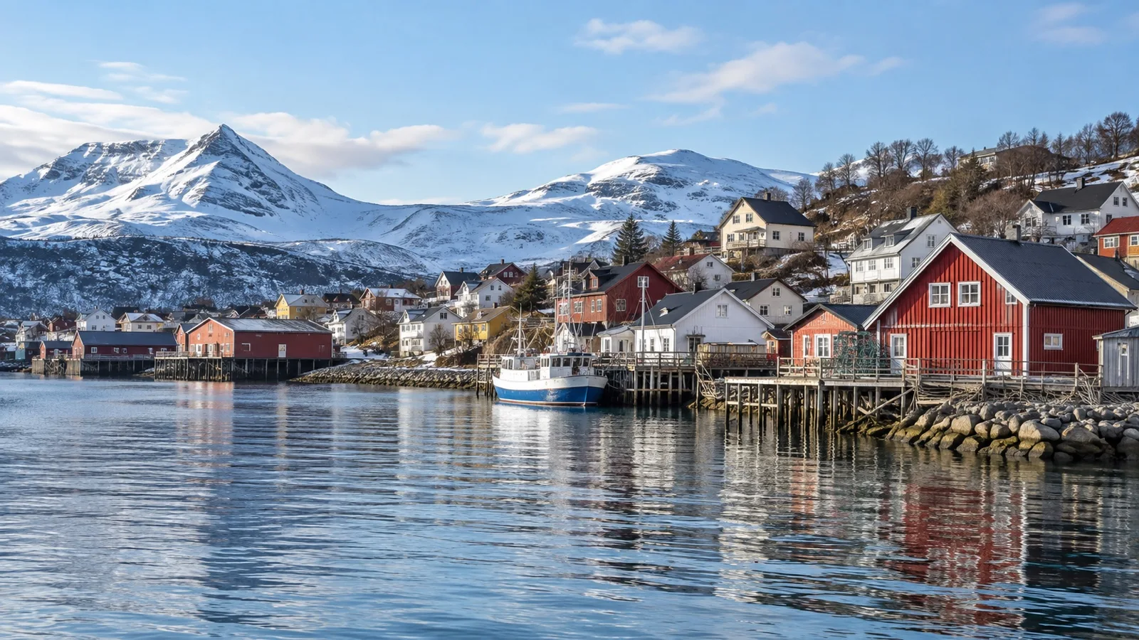 Village houses along Skjervøy waterfront