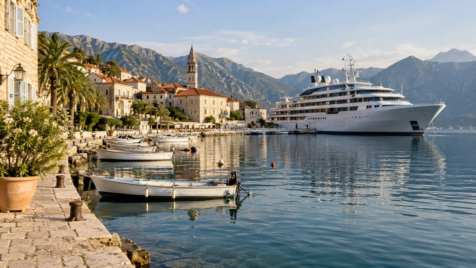 Small ship docked at old town quay