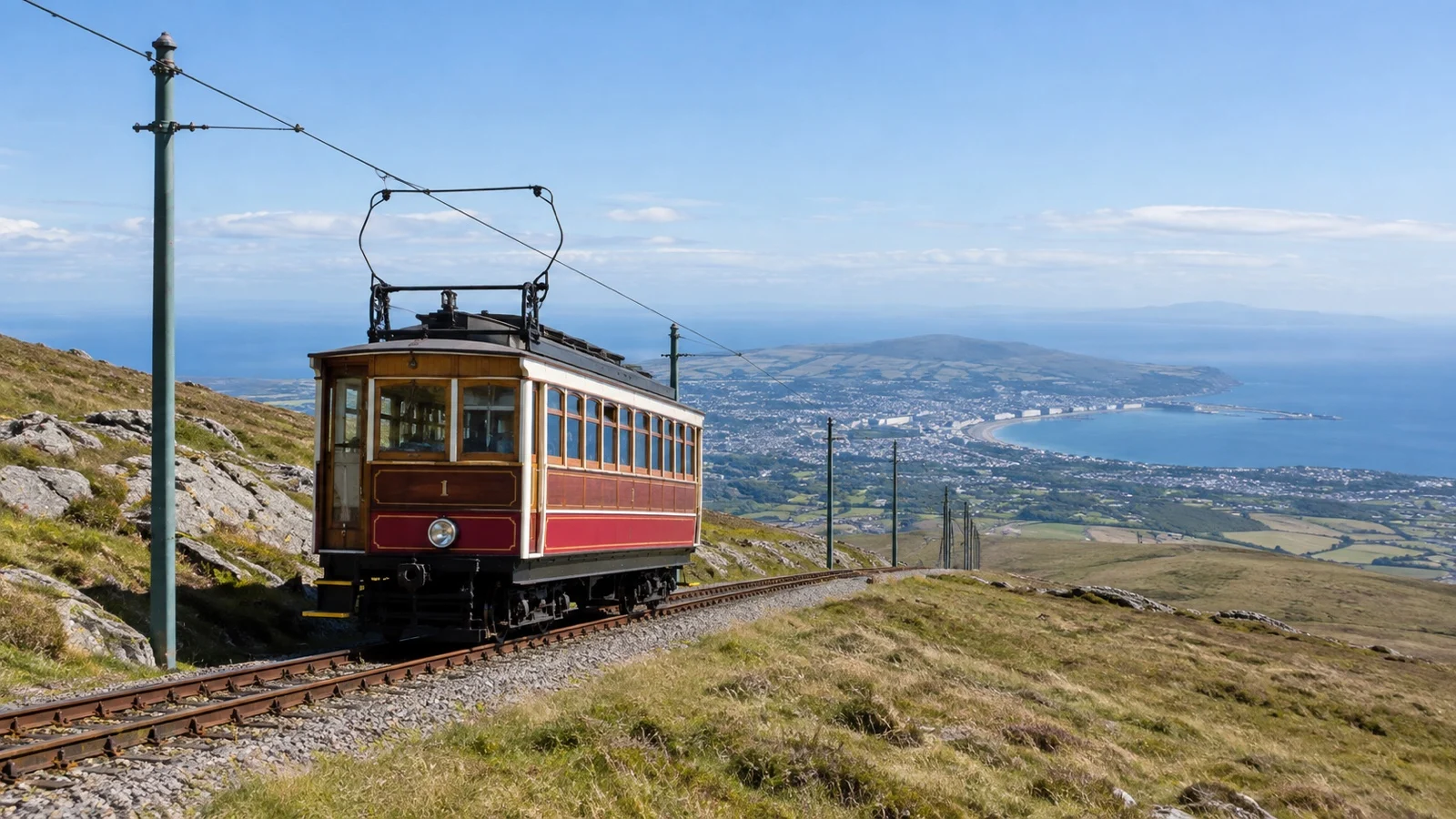Vintage tram climbing Snaefell on the Isle of Man