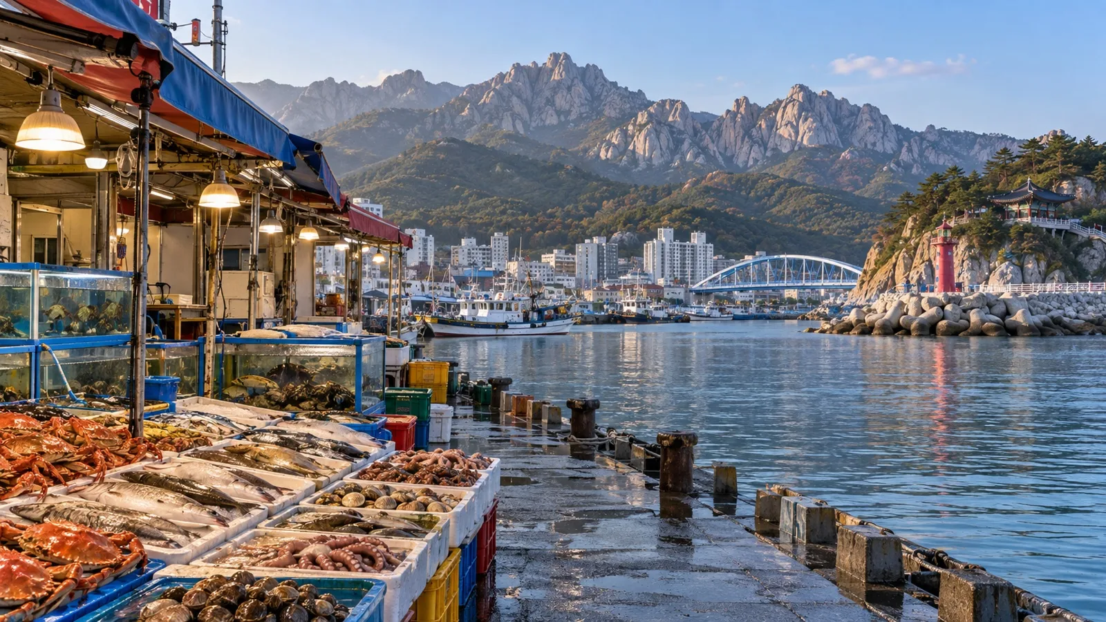 Seafood stalls in Sokcho Tourist and Fishery Market