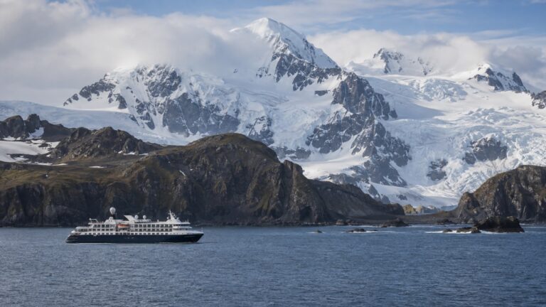 Expedition ship off South Georgia coast