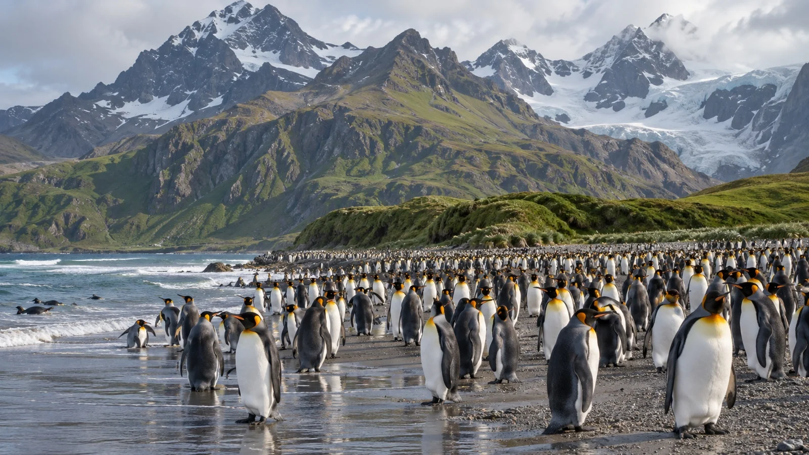 King penguin colony on South Georgia beach