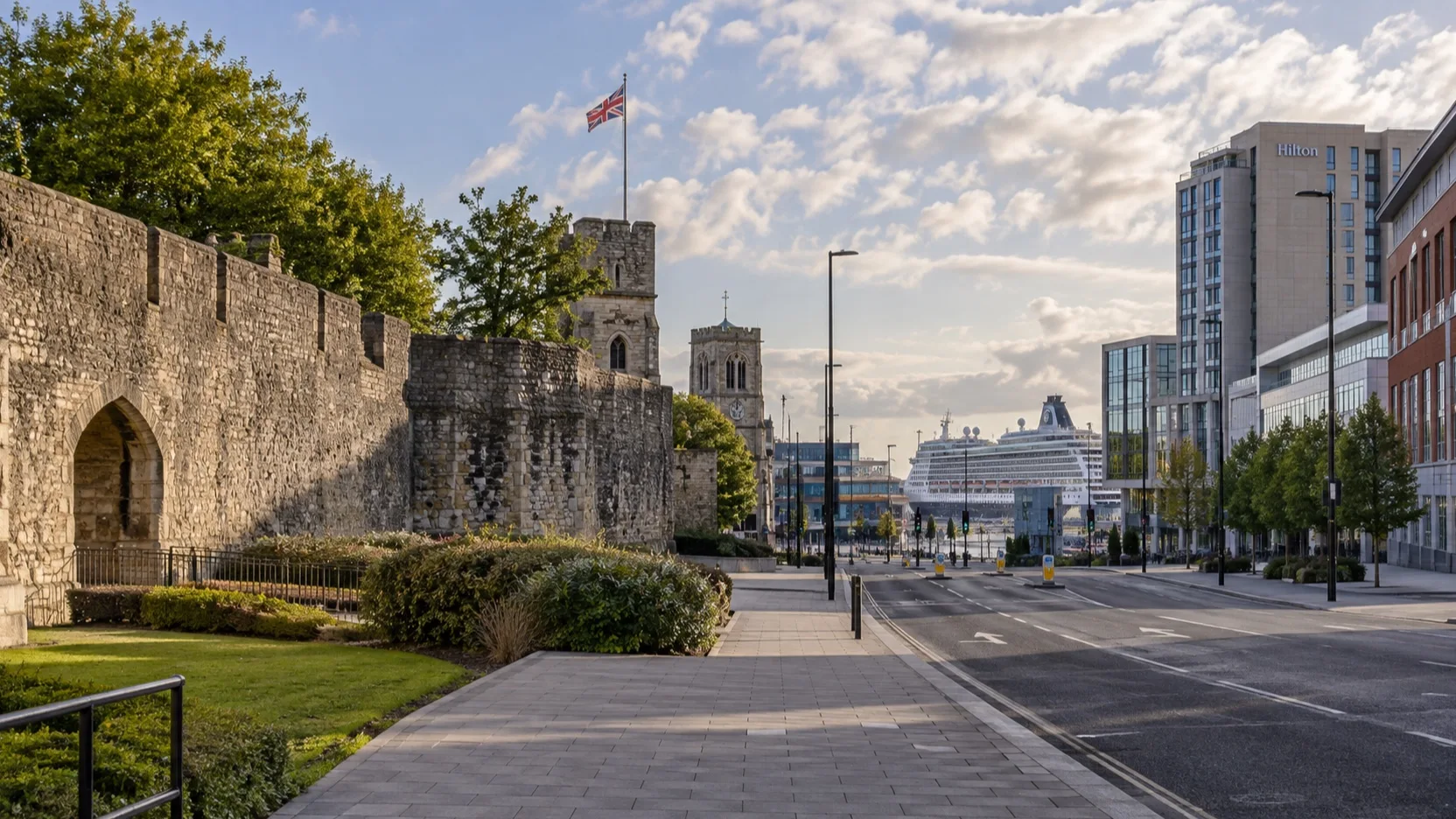 Southampton city walls beside the central hotel district