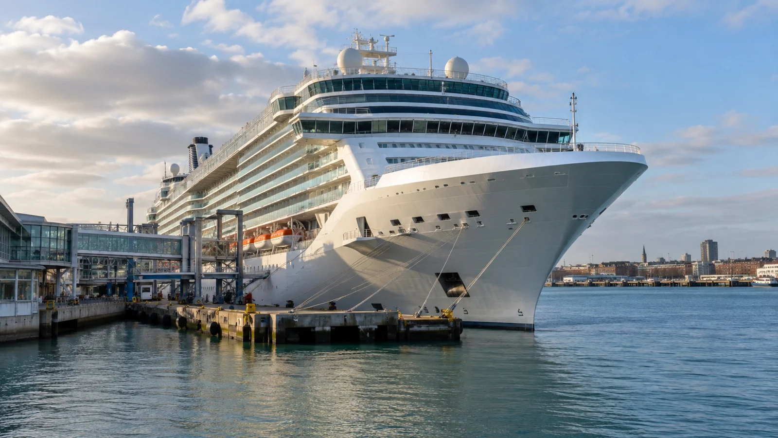 World cruise ship at Southampton terminal