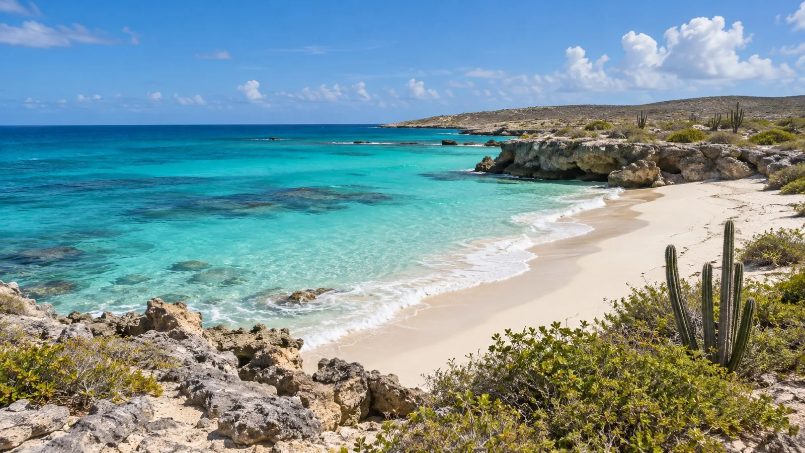 Turquoise water and sandy coastline in Aruba