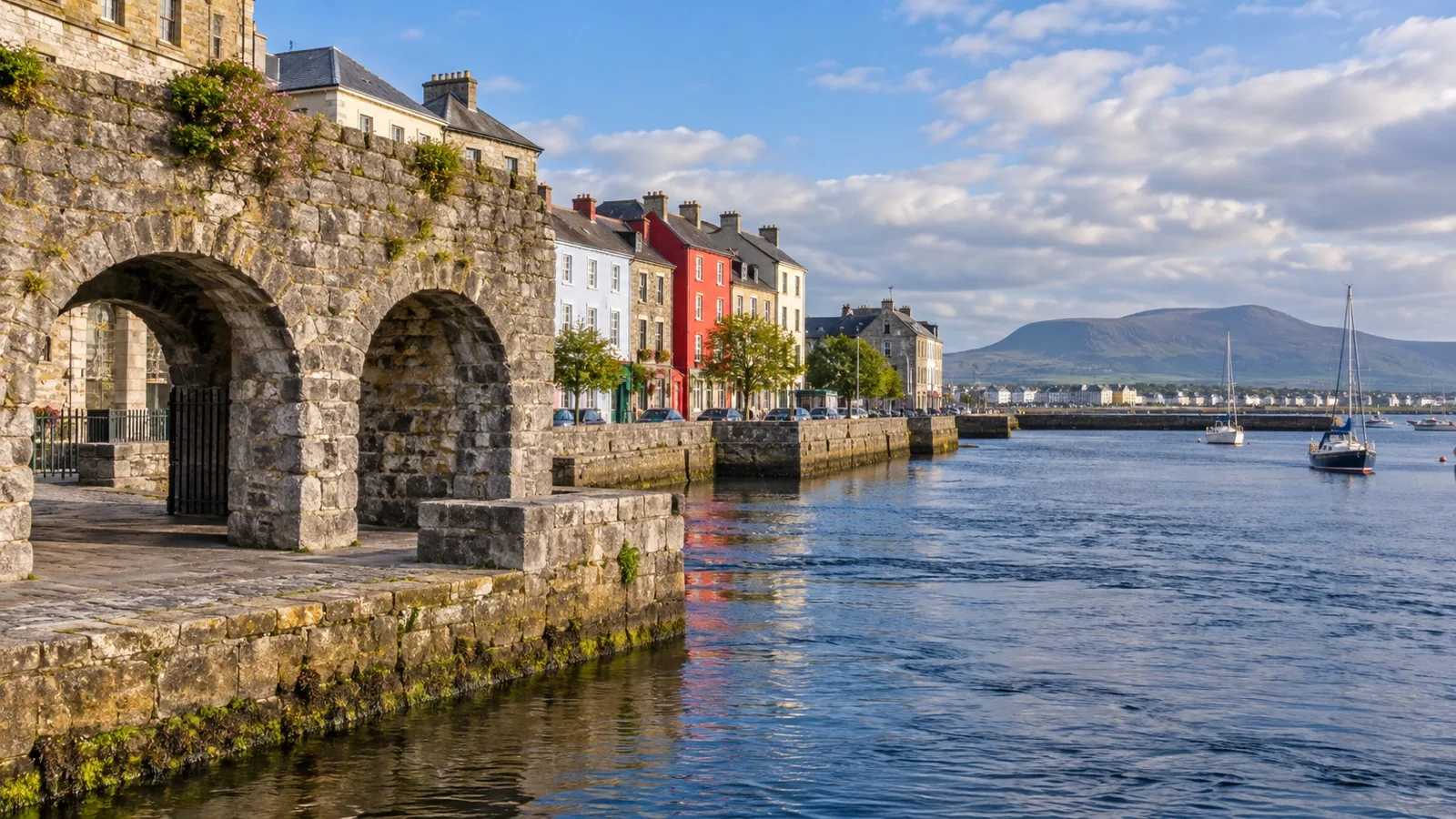 Stone Spanish Arch beside Galway waterfront
