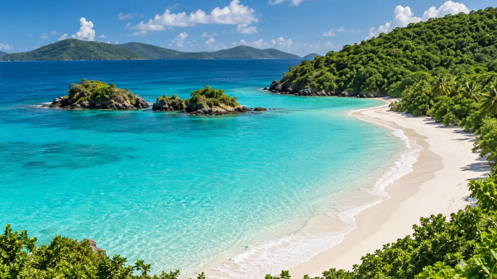 Clear turquoise water and white sand at Trunk Bay, St. John