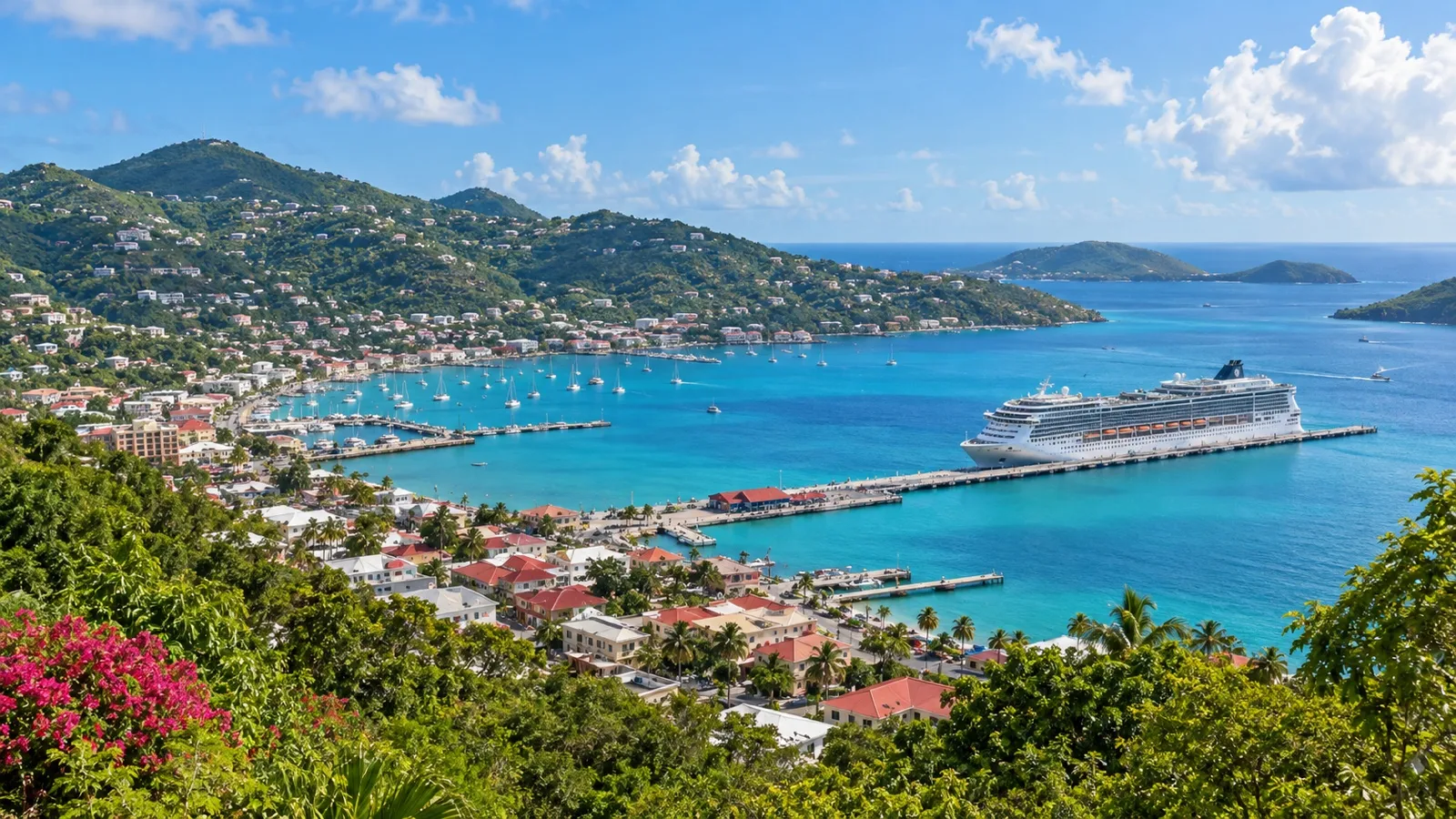Cruise ship docked in Charlotte Amalie harbor on Saint Thomas